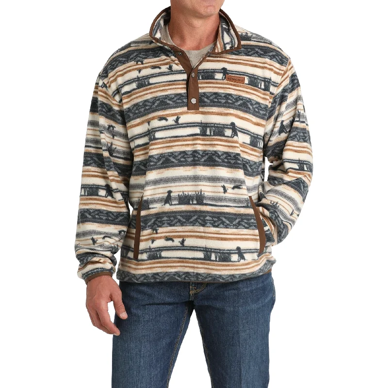 Cinch Men's Cream Aztec Printed Quarter Fleece Pullover MWK1514022 Solid Print Jacquard