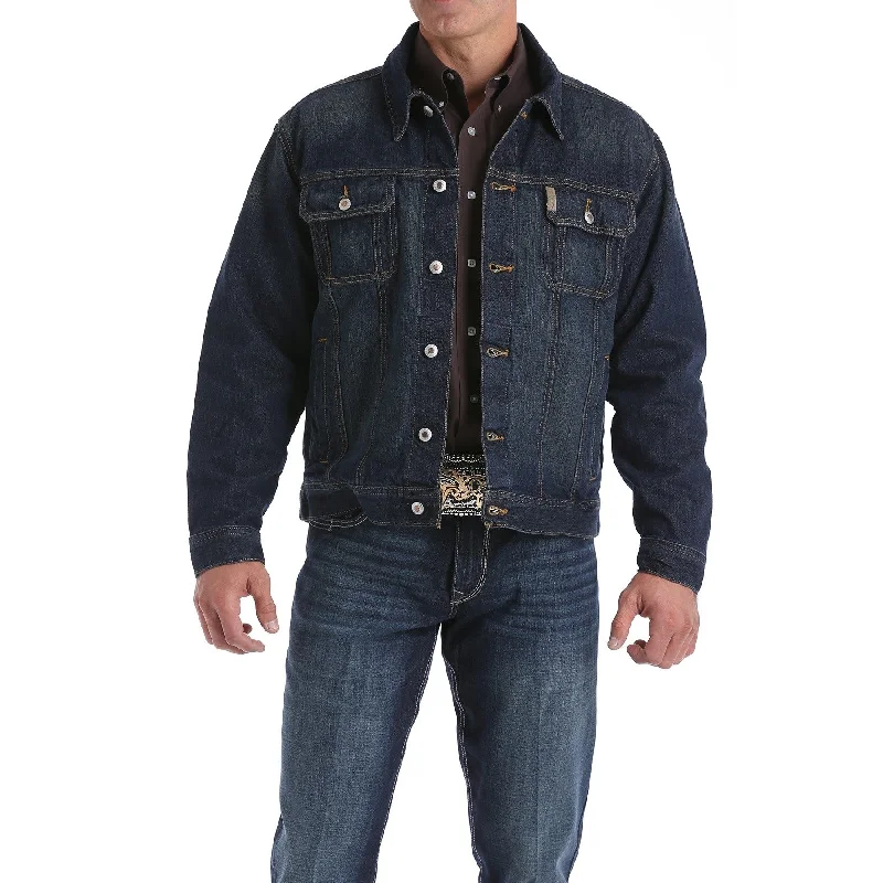 Cinch Men's Dark Stone Wash Denim Button Up Jacket MWJ1122014 Pleated Ruffled tiered