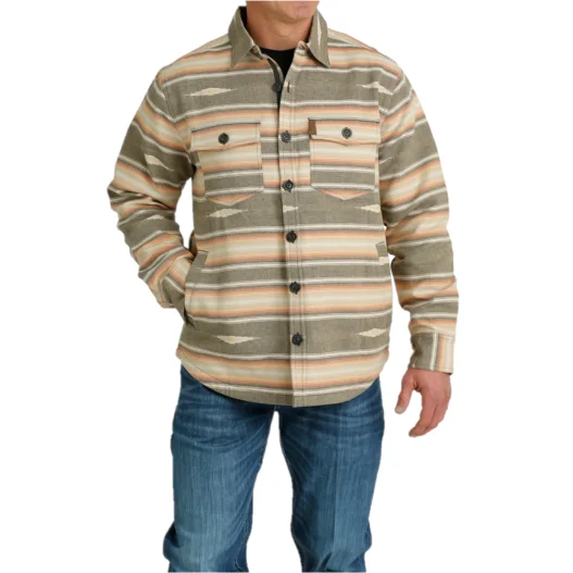 Cinch Men's Grey Jacquard Striped Shirt Jacket MWJ1597002 Down Puffer Quilted