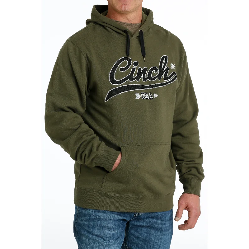 Cinch Men's Olive Green Logo Pullover Hoodie MWK1206028 Cuffed Rolled Raglan