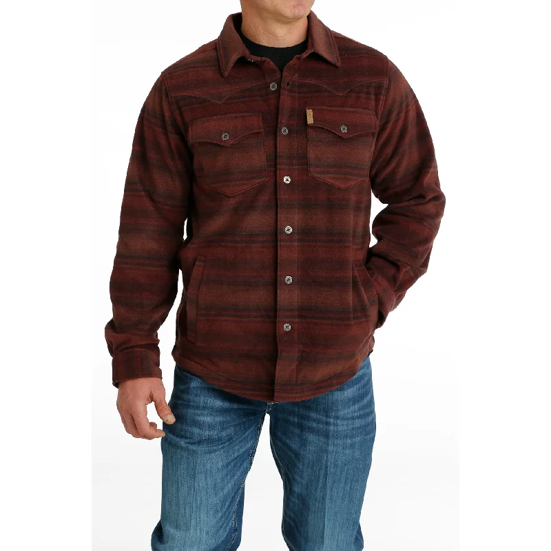 Cinch Men's Red Western Striped Shirt Jacket MWJ1580003 Appliqued Beaded Sequined