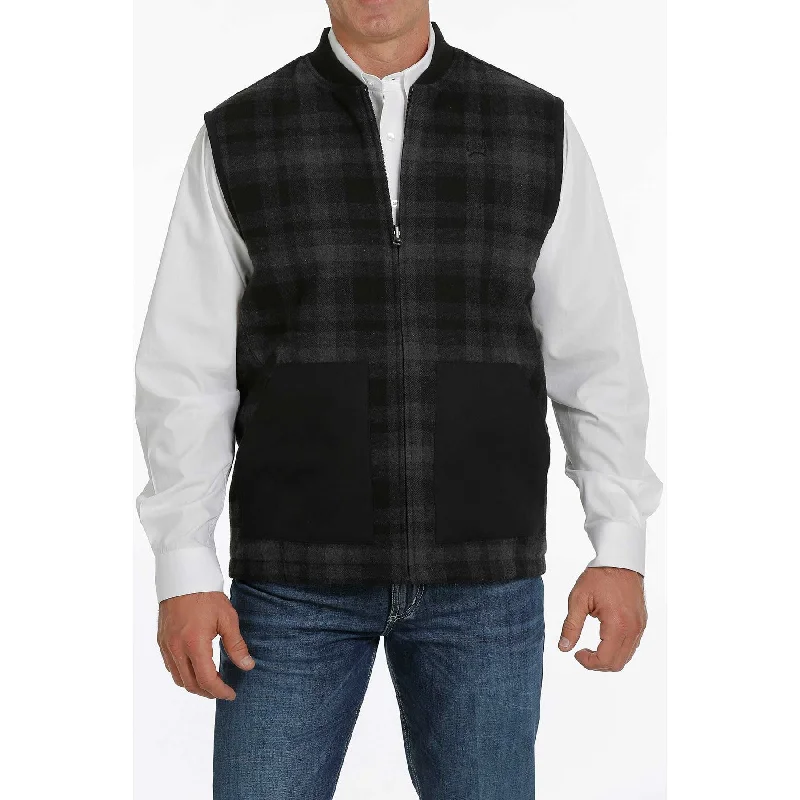 Cinch Men's Reversible Black Plaid Vest MWV1556001 Blazer Duffle Coat Pea Coat