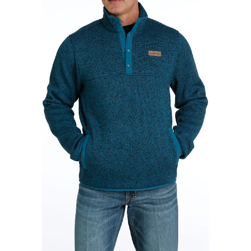 Cinch Men's Teal Quarter Snap Pullover Sweater MWK1534005 Sequined Lace Ribbed