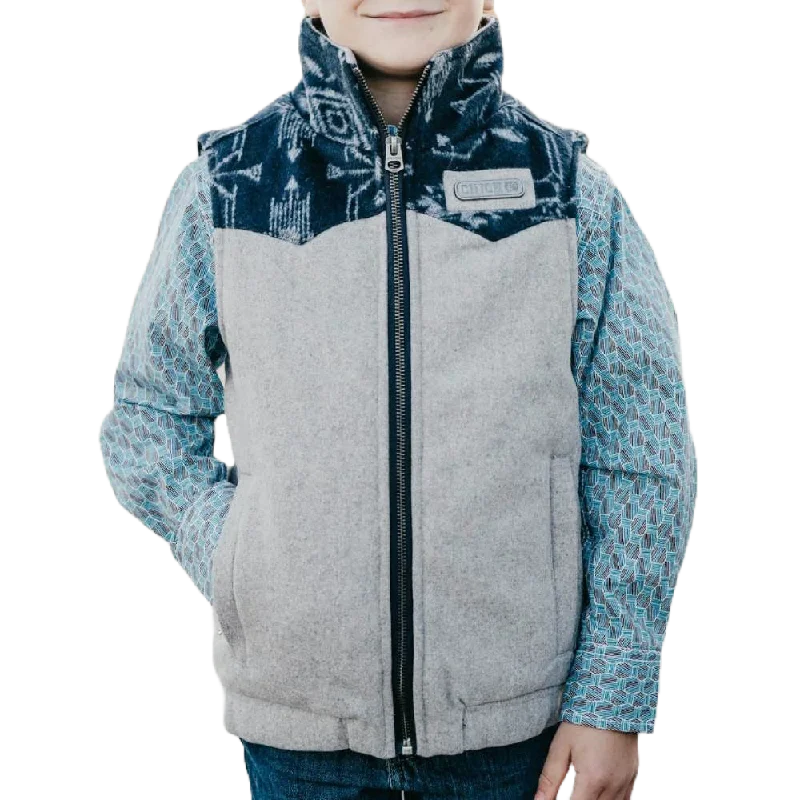 Cinch Youth Boy's Grey & Aztec Contrast Print Wooly Vest MWV5050003 Square Neck One-Shoulder Off-the-Shoulder Cinch Youth Boy's Grey & Aztec Contrast Print Wooly Vest MWV5050003 Square Neck One-Shoulder Off-the-Shoulder