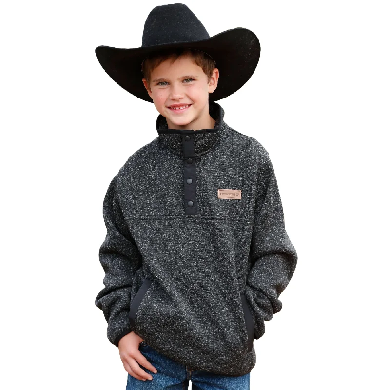 Cinch Youth Boy's Heather Charcoal Fleece Pullover MWK7330004 Vent Hem Cuff