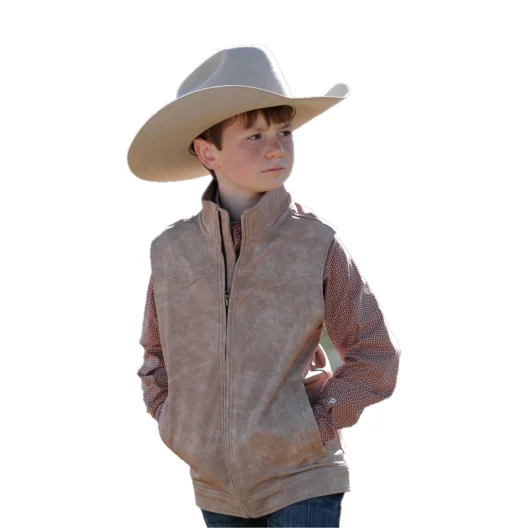 Cinch Youth Boy's Khaki Suede Bonded Vest MWV5510001 Tailored Straight A-Line