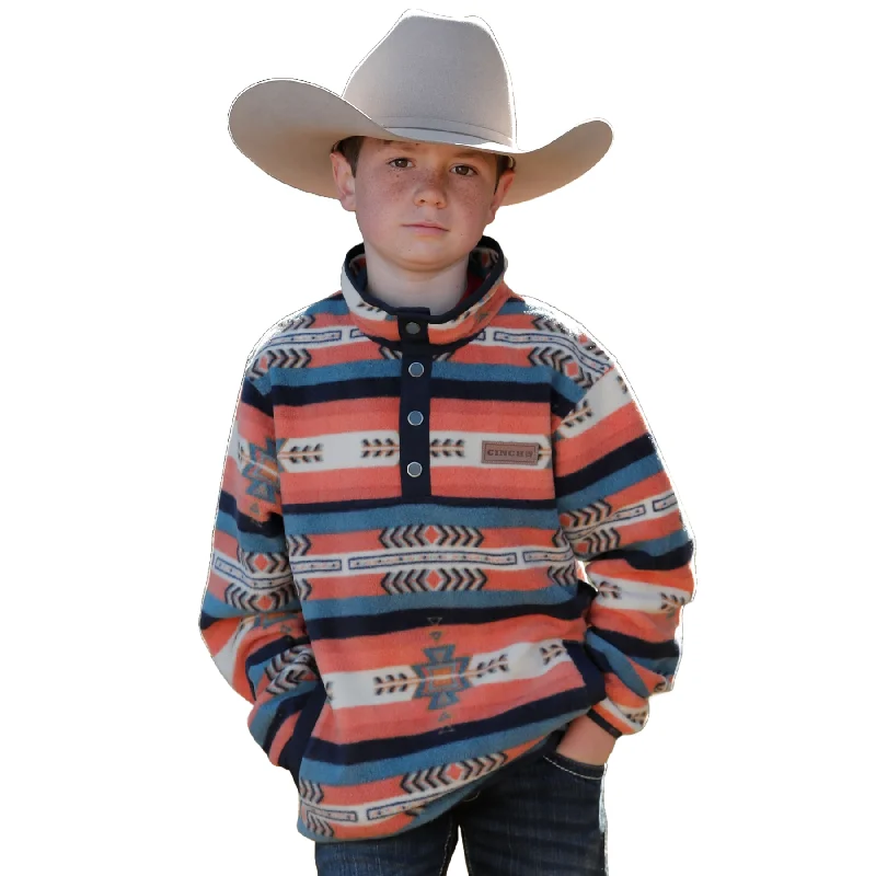 Cinch Youth Boy's Red Polar Fleece Pullover MWK7590013 Denim Leather Suede