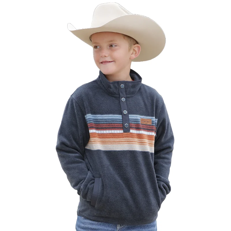 Cinch Youth Boy's Texture Bonded Aztec Navy Pullover Sweatshirt MWK5150001 Nylon Polyester Spandex