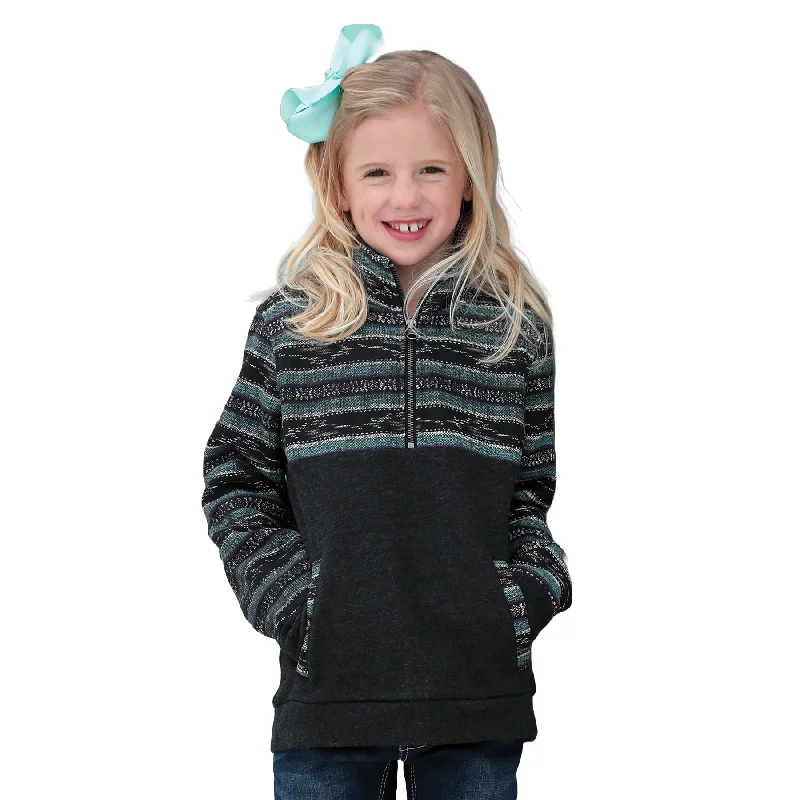 Cinch Youth Girl's Black Half Zip Pullover CWK8880001 Sequined Lace Ribbed
