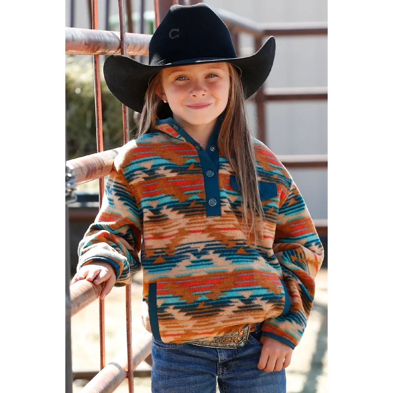 Cinch Youth Girl's Khaki Aztec Fleece Pullover CWK8720003 Hook-and-Loop Buckled Tied Cinch Youth Girl's Khaki Aztec Fleece Pullover CWK8720003 Hook-and-Loop Buckled Tied