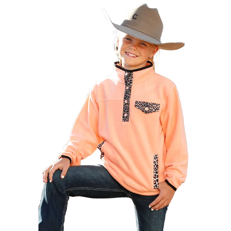 Cinch Youth Girl's Peach & Leopard Print Fleece Pullover CWK8720002 Three-Quarter Sleeve Elbow Sleeve Wrist Sleeve Cinch Youth Girl's Peach & Leopard Print Fleece Pullover CWK8720002 Three-Quarter Sleeve Elbow Sleeve Wrist Sleeve