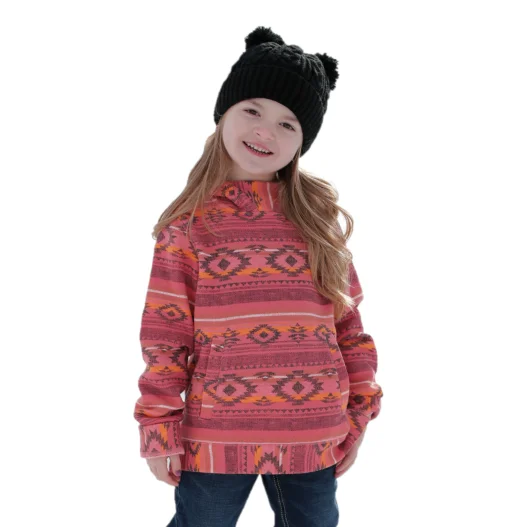 Cinch Youth Girl's Pink Aztec Pullover Hoodie CWK8630002 Cuffed Rolled Raglan