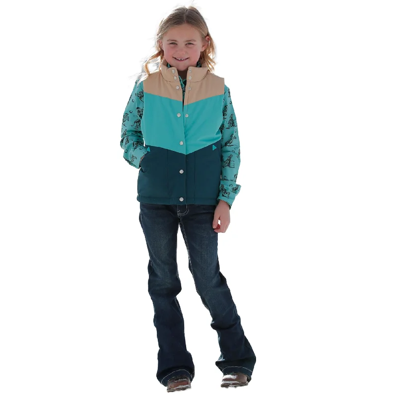 Cinch Youth Girl's Teal Colorblock Snap Puffer Vest CWV8830001 Trapeze Tunic Caftan