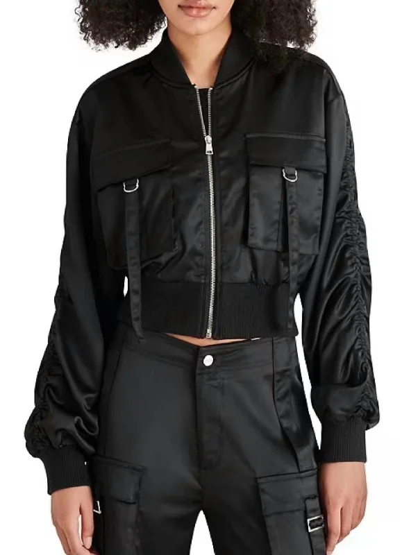 Costa Silk Utility Cropped Bomber Jacket In Black Belted Jacket Elasticated Jacket Padded Jacket Costa Silk Utility Cropped Bomber Jacket In Black Belted Jacket Elasticated Jacket Padded Jacket