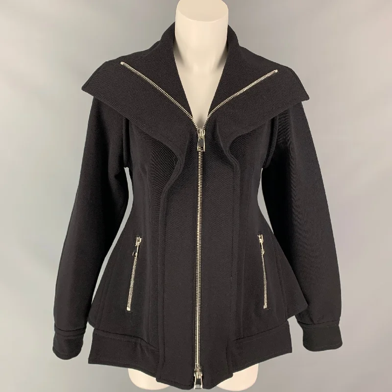 DEREK LAM Size 4 Black Acrylic Blend High Collar Coat Fleece Down Feather