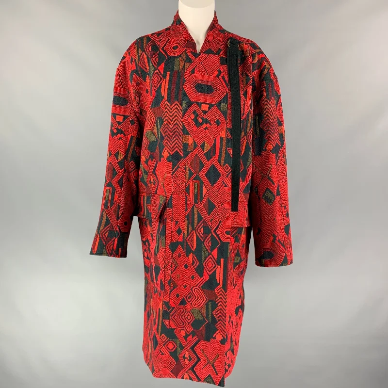 DEREK LAM Size 6 Red & Black Geometric Print Acrylic Blend Collarless Coat Blouse Shirt Tunic DEREK LAM Size 6 Red & Black Geometric Print Acrylic Blend Collarless Coat Blouse Shirt Tunic