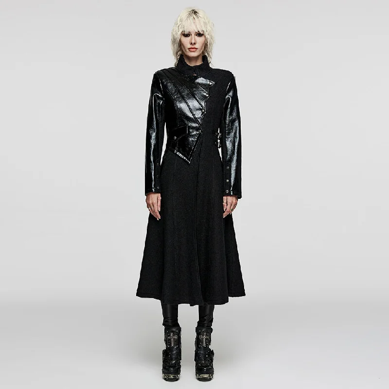 Drawstring Diagonal Pockets Creative Irregular Faux Leather Splicing Faux Leather And Woolen Fabric Gothic Thick Coat Rayon Fabric Velvet Fabric Corduroy Fabric Drawstring Diagonal Pockets Creative Irregular Faux Leather Splicing Faux Leather And Woolen Fabric Gothic Thick Coat Rayon Fabric Velvet Fabric Corduroy Fabric