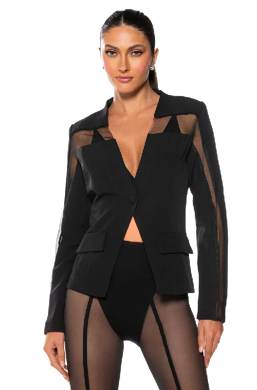 EASY GOING MESH BLAZER IN BLACK Fitted Jacket Loose Jacket Oversized Jacket