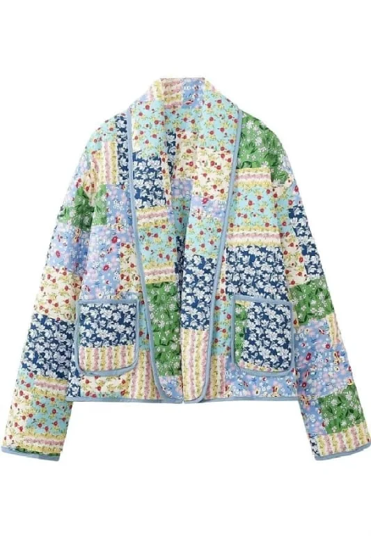 Floral Patchwork Jacket In Green Fleece Jacket Down Jacket Parka