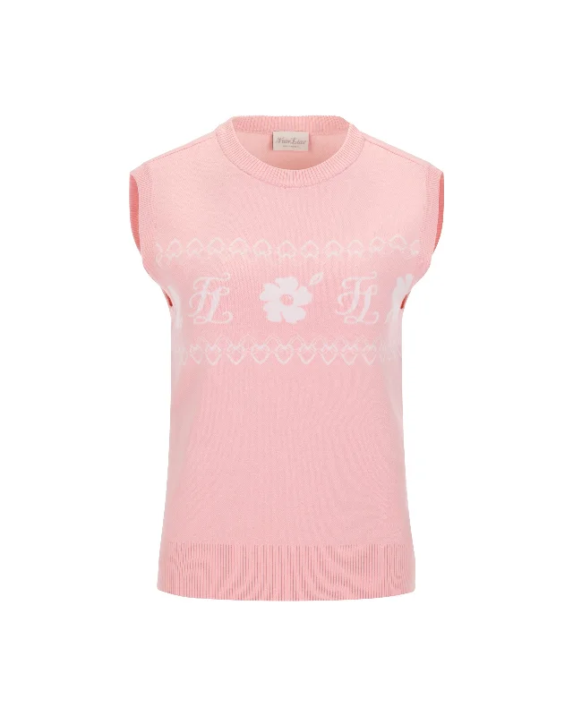 Flower Jacquard Knit Vest - Pink Fleece Lined Windbreaker