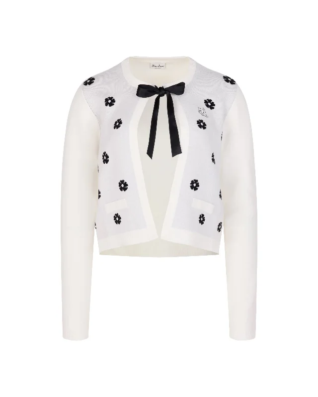 Flower Jacquard Open Ribbon Cardigan - Ivory Luxe Faux Fur Coat