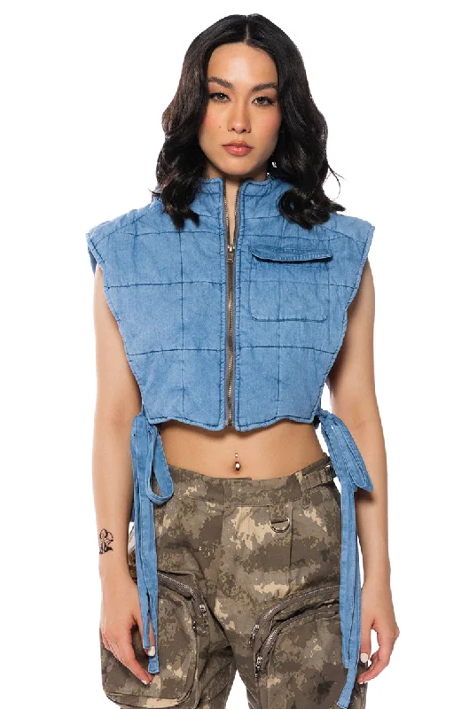 FOLLOW YOU DOWN DENIM PUFFER VEST Denim Jacket Leather Jacket Suede Jacket