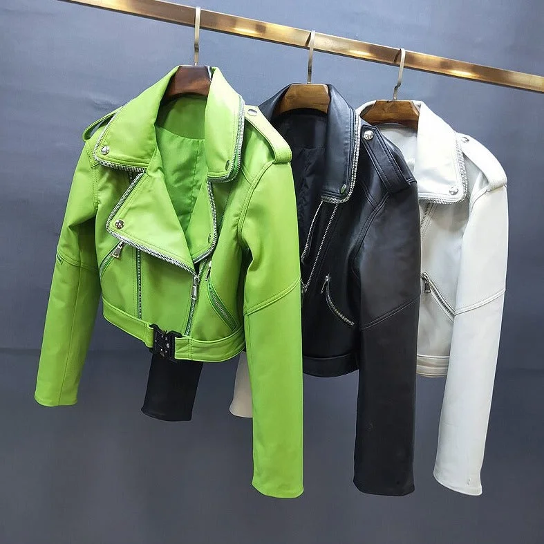 Genuine Leather Moto Crop Jackets Double-Layered Poncho