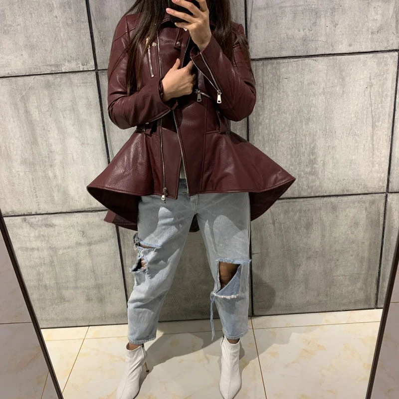 Genuine Leather Peplum Moto Jackets Sleeveless Puffer Vest