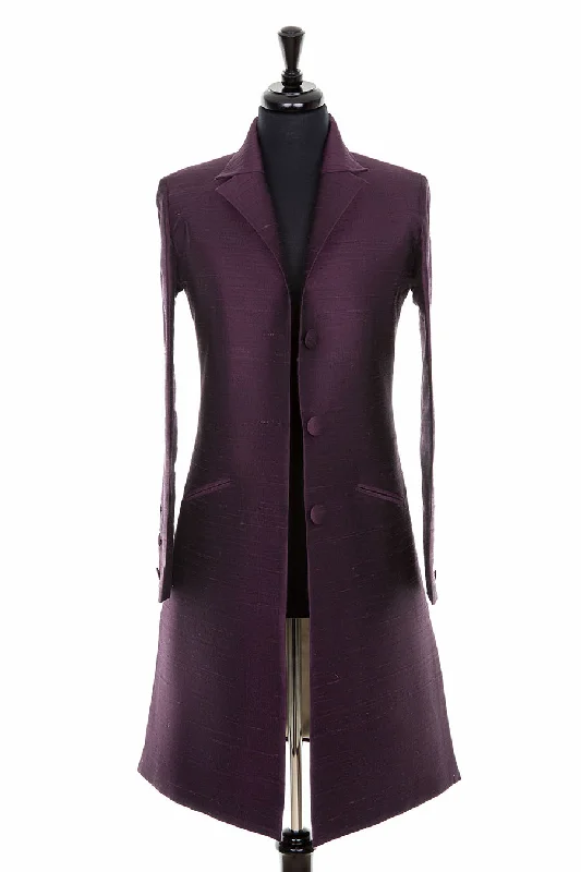 Grace Coat in Aubergine Open-Knit Duster Coat