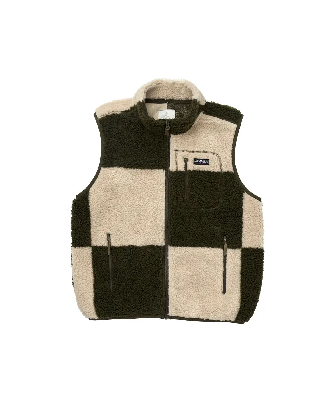 Gramicci Checkered Sherpa Vest Collared Pea Coat