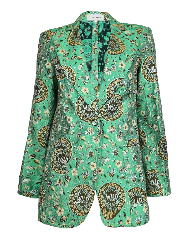 Green Wild at Heart Jacket Embroidered Kimono Coat