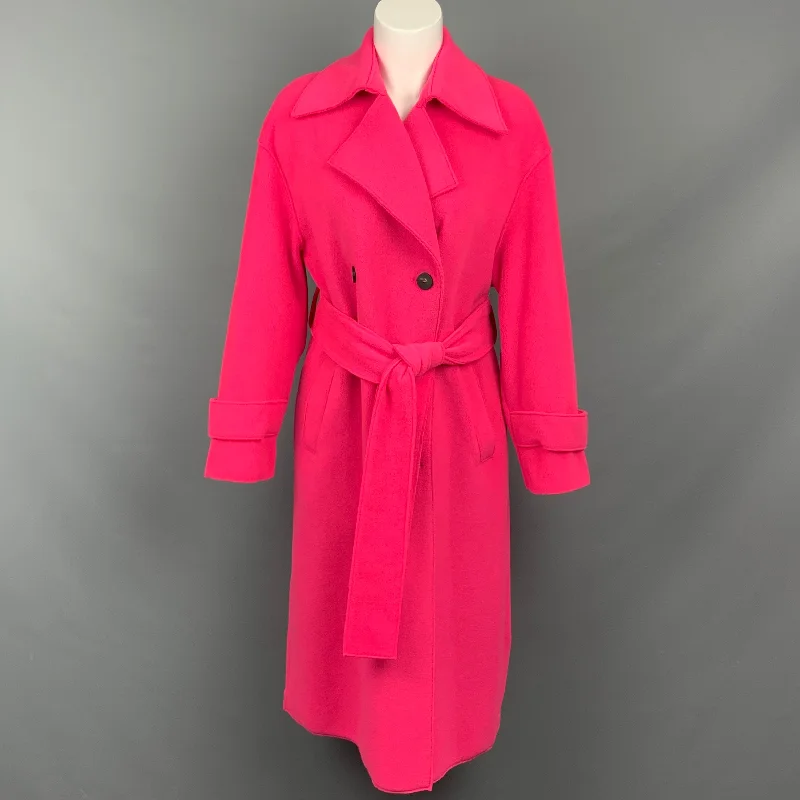 HARRIS WHARF LONDON Size 4 Pink Polyester Belted Double Breasted Coat Hook-and-Loop Buckled Tied HARRIS WHARF LONDON Size 4 Pink Polyester Belted Double Breasted Coat Hook-and-Loop Buckled Tied