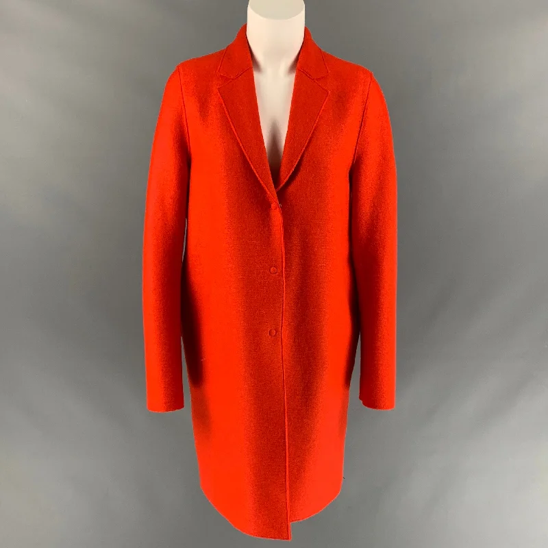 HARRIS WHARF LONDON Size 6 Orange Textured Wool Coat Turtleneck Jacket Crew Neck Jacket V-Neck Jacket HARRIS WHARF LONDON Size 6 Orange Textured Wool Coat Turtleneck Jacket Crew Neck Jacket V-Neck Jacket
