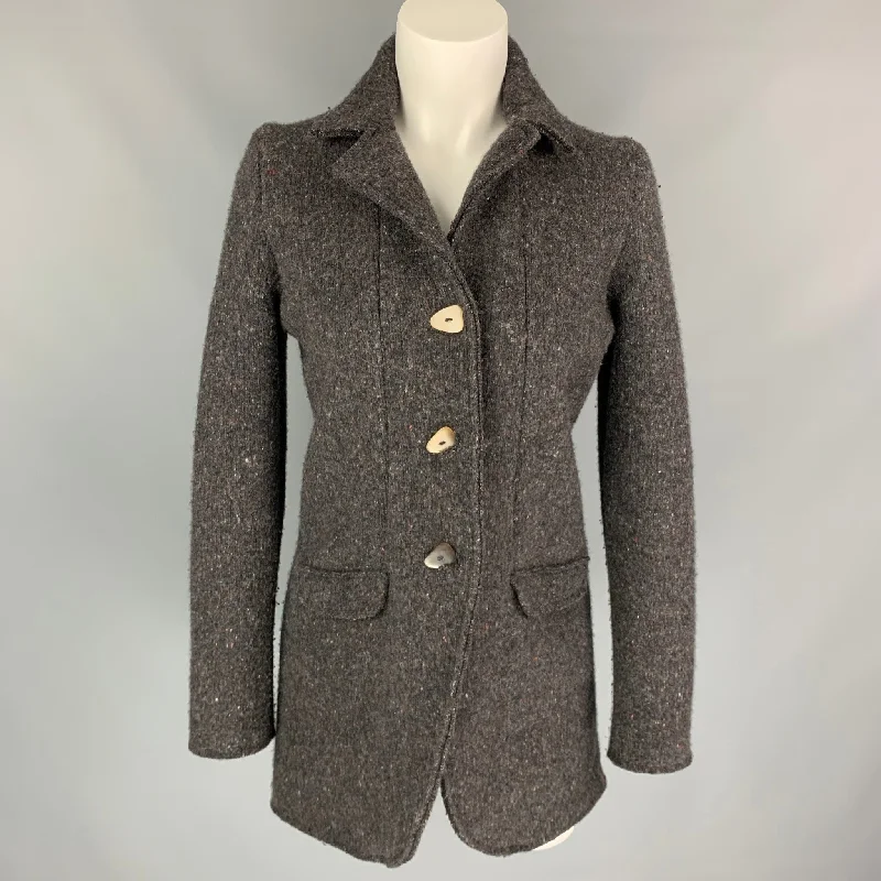 LANA BILZERIAN Size M Brown Heather Wool / Cashmere Coat Asymmetrical Collar Hooded Zippered LANA BILZERIAN Size M Brown Heather Wool / Cashmere Coat Asymmetrical Collar Hooded Zippered