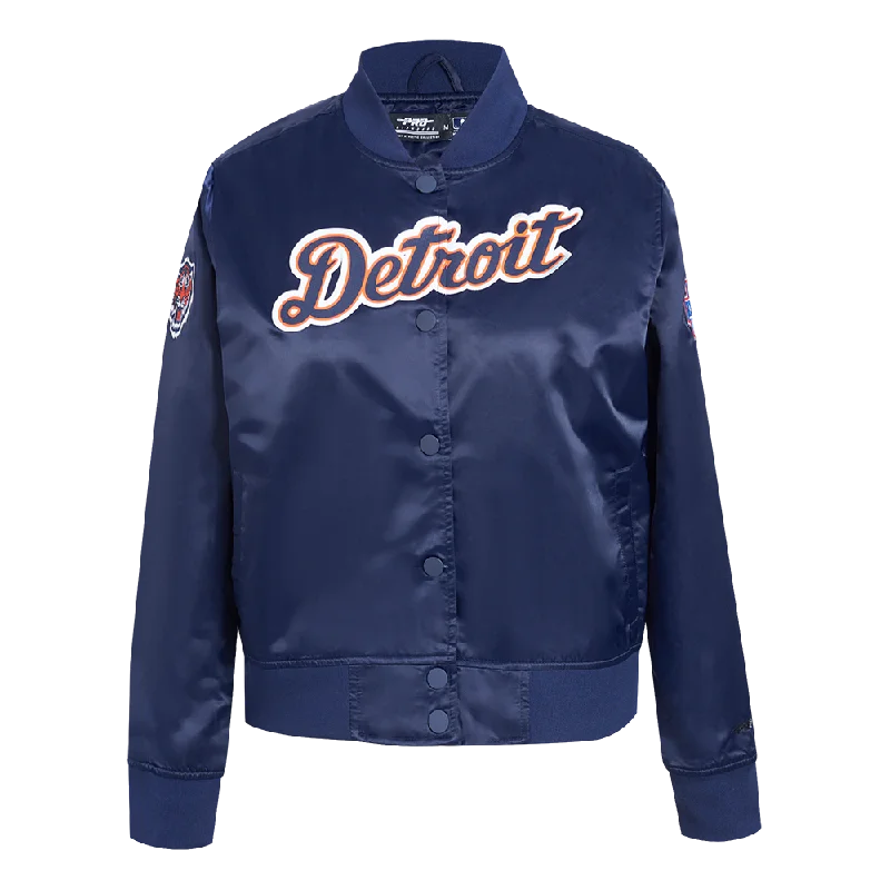 MLB DETROIT TIGERS CLASSIC WOMEN'S SATIN JACKET (MIDNIGHT NAVY) Drape Front Waterfall Coat