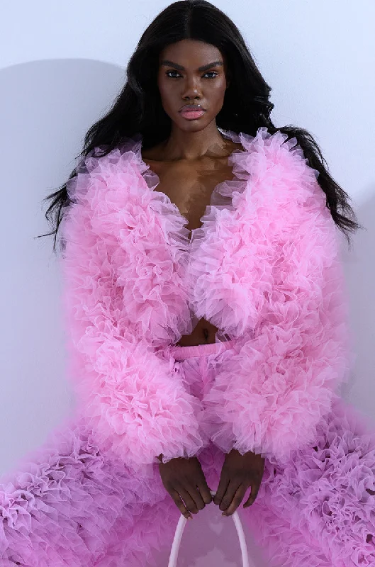 LOVE YOU LOU LOU TULLE JACKET IN PINK Snapped Jacket Toggled Jacket Drawstring Jacket LOVE YOU LOU LOU TULLE JACKET IN PINK Snapped Jacket Toggled Jacket Drawstring Jacket