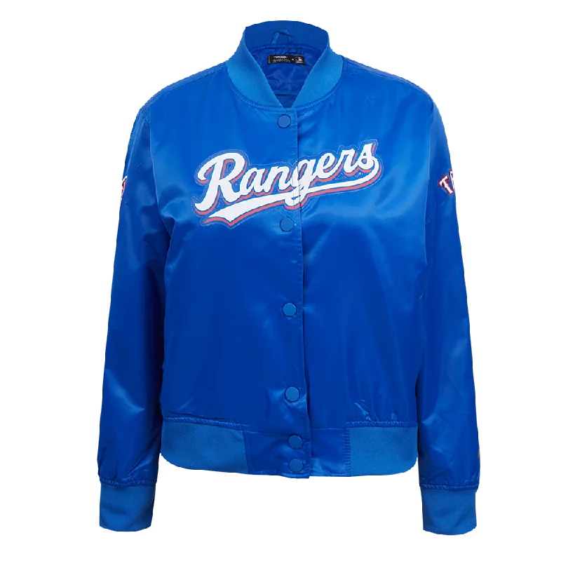 MLB TEXAS RANGERS CLASSIC WOMEN'S SATIN JACKET (ROYAL BLUE) Checkered Wool Shacket