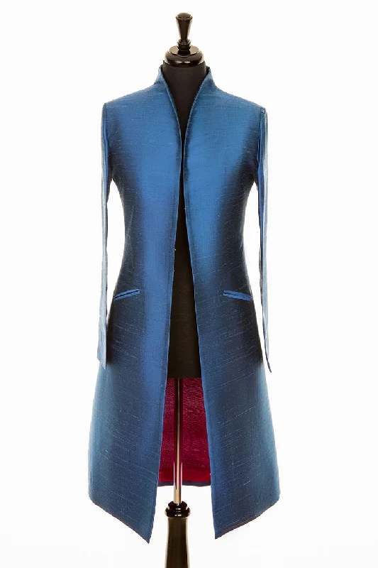 Lyra Coat in French Blue Fur-Trimmed Winter Coat