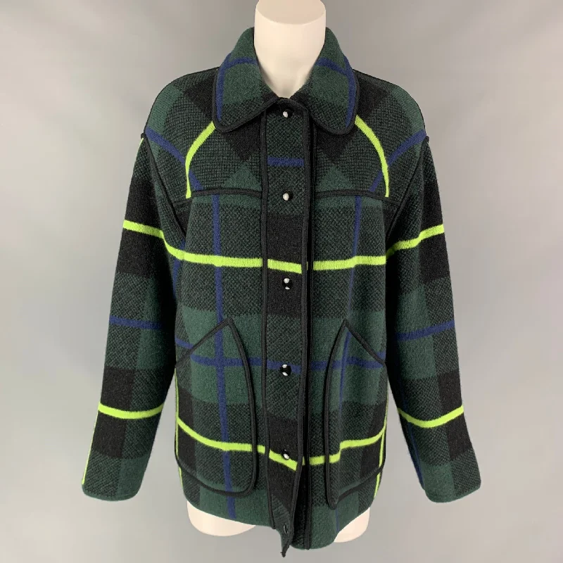 M MISSONI Size S Green & Back Knitted Plaid Virgin Wool Oversized Coat Sleeveless Short Sleeve Long Sleeve M MISSONI Size S Green & Back Knitted Plaid Virgin Wool Oversized Coat Sleeveless Short Sleeve Long Sleeve
