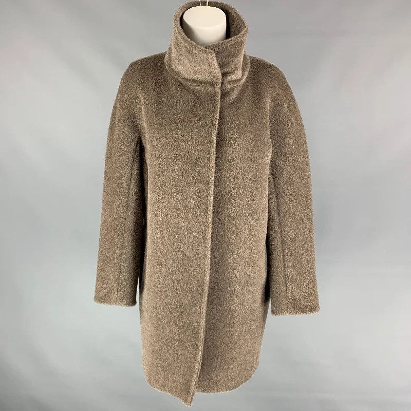 MAX MARA Size 4 Taupe Alpaca / Vrgin Wool High Collar Coat Trim Padded Insulated