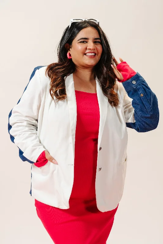 Mix Media Denim Blazer Fleece Jacket Down Jacket Feather Jacket