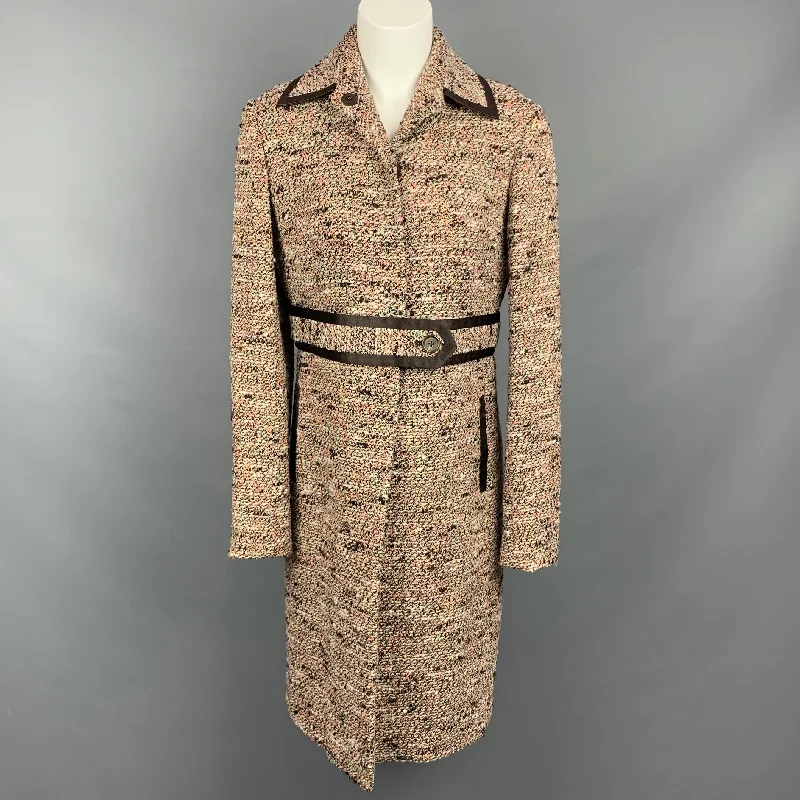 MONIQUE LHUILLIER Size 10 Multi-Color Tweed Wool Blend Coat Plaid Tartan Floral