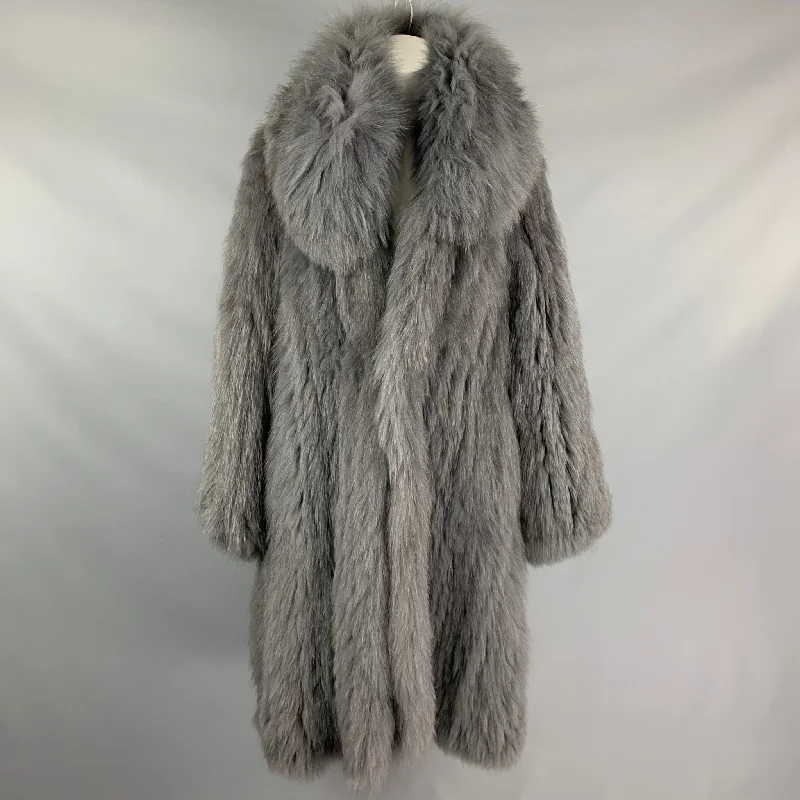 MUSEE D'UJI Size L Grey Knitted Fur Long Coat Anorak Windbreaker Fleece