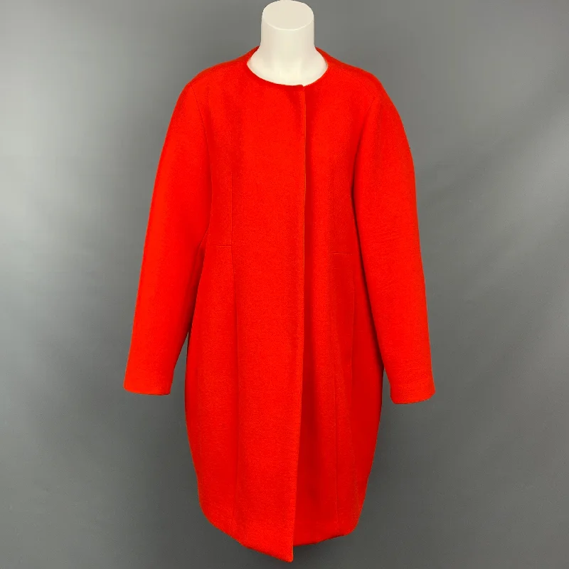 NARCISO RODRIGUEZ Size 4 Red Wool Blend Collarless Coat Satin Silk Chiffon