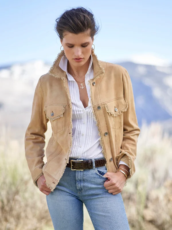 Natalie Waxed Suede Jean Jacket Rayon Fabric Velvet Fabric Corduroy Fabric