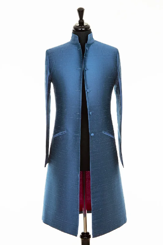 Nehru Coat in French Blue Plush Faux Fur Bolero