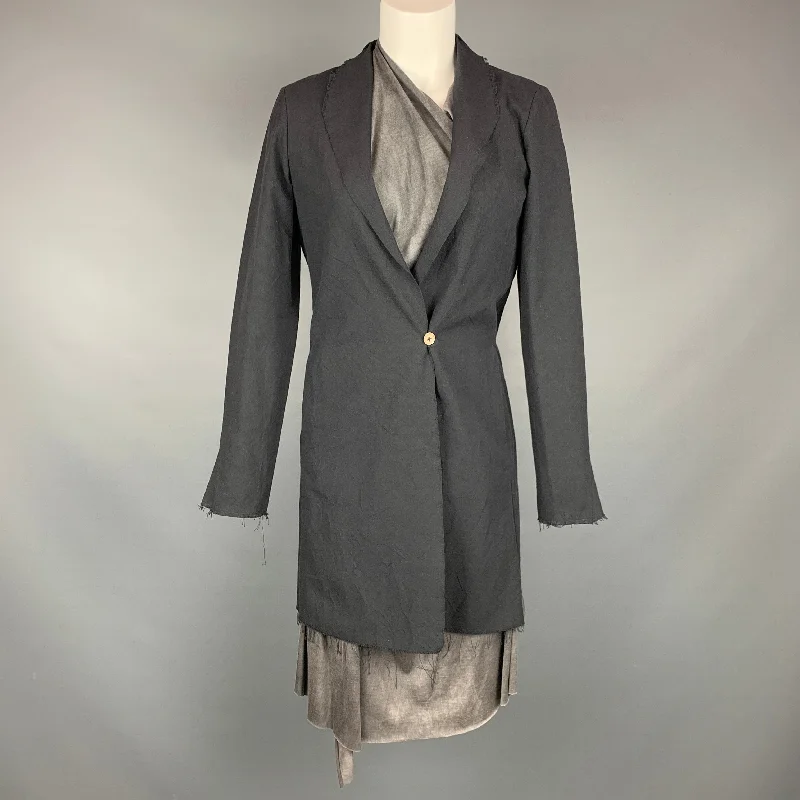 NO BRAND Size S Black & Grey Asymmetrical Coat Mesh Canvas Denim