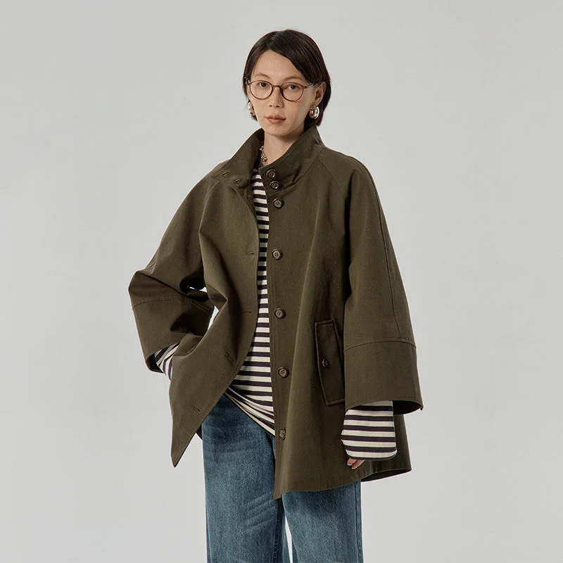 OMONT カジュアルスタンドカラートレンチコート OOT007 Fleece Lined Windbreaker