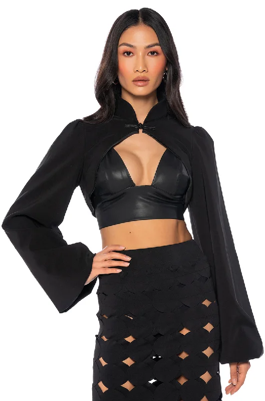 OSAKA CROP LONG SLEEVE BOLERO Collared Jacket Crew Neck Jacket Turtle Neck Jacket