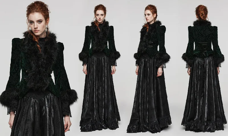 Plackets And Cuffs Splicing With Woollen Strips Embossed Velvet Goth Short Jacket Oversized Jacket Tailored Jacket Straight Jacket Plackets And Cuffs Splicing With Woollen Strips Embossed Velvet Goth Short Jacket Oversized Jacket Tailored Jacket Straight Jacket